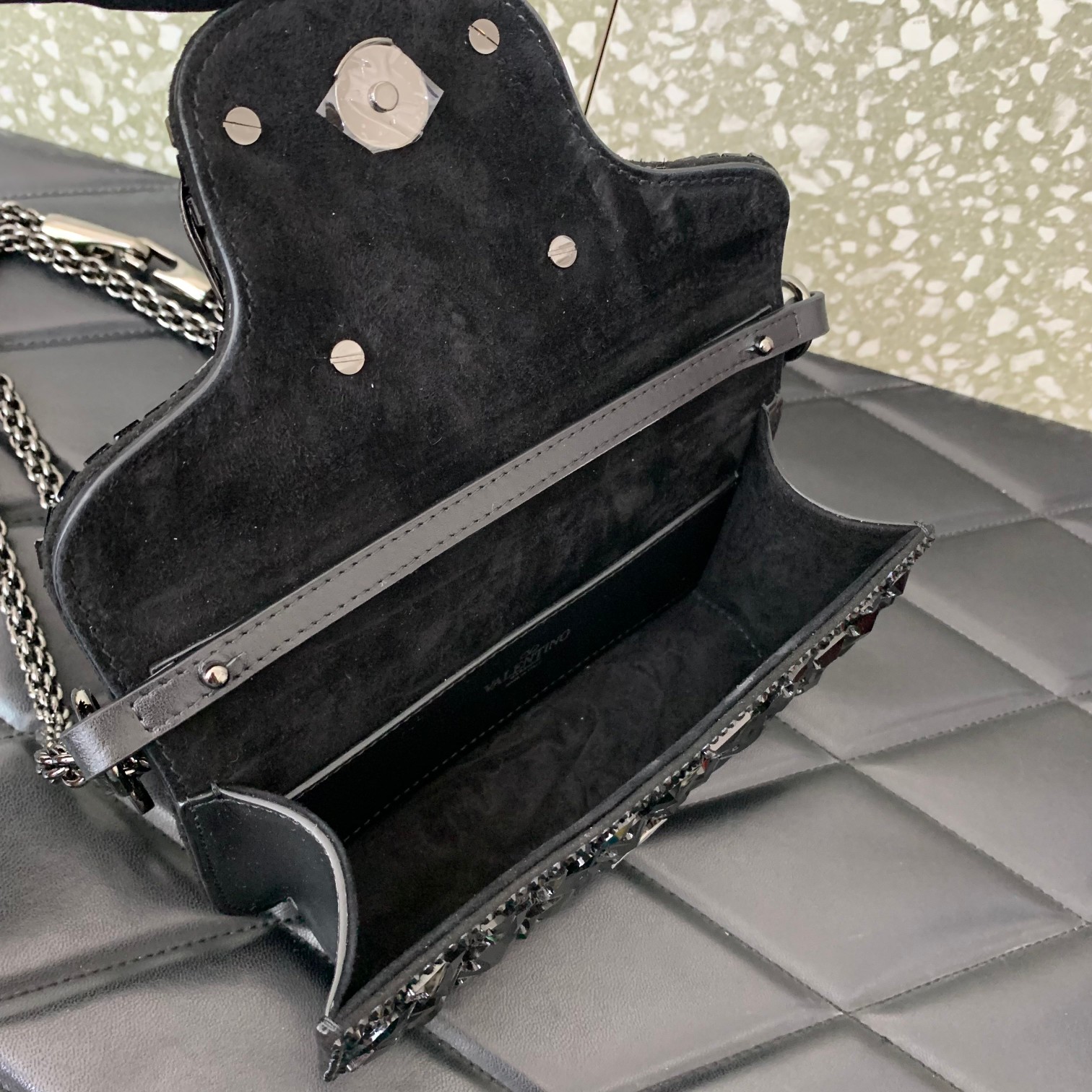 Valentino Garavani Loco Small Shoulder Bag Covered in Black Crystals 